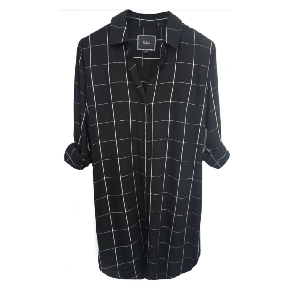 Rails Windowpane Black Shirt Dress White Grid XS